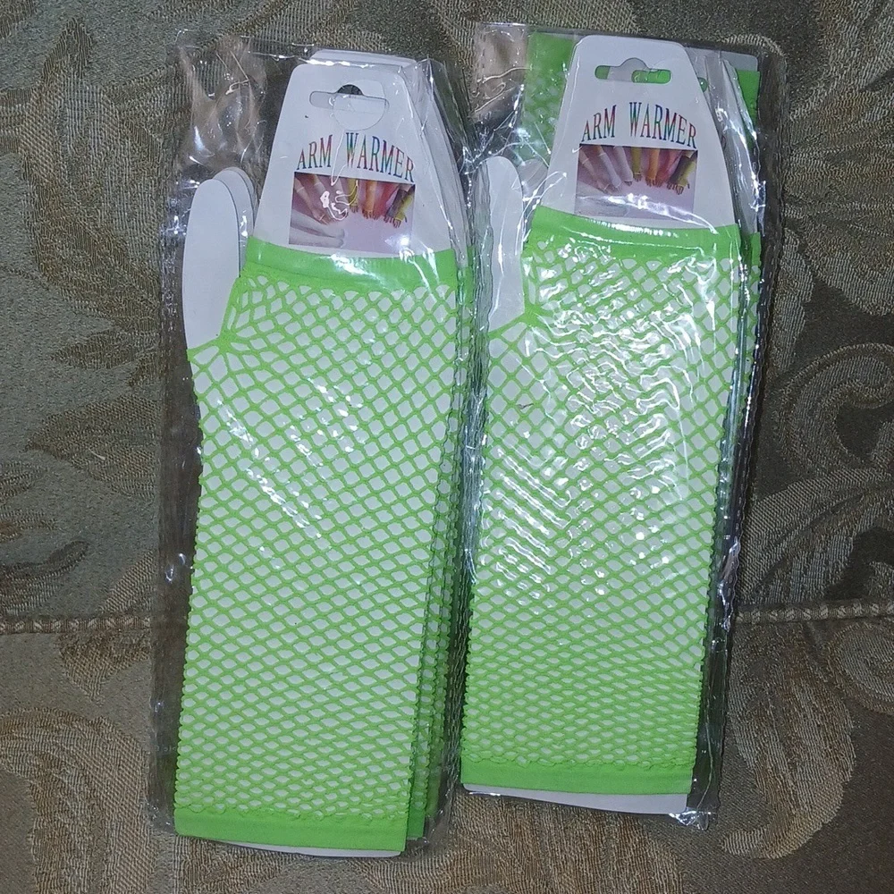 Neon Green Fishnet Arm Warmers Party favors lot of 12 NWT